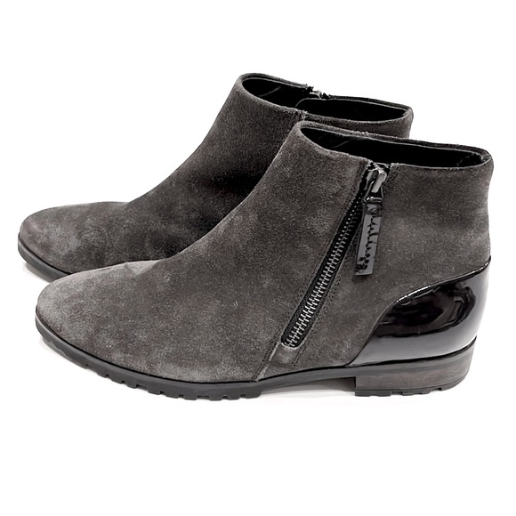 Paul Green Dina Gray Suede Leather Patent Detail Zipper Ankle Boots - Picture 10 of 10